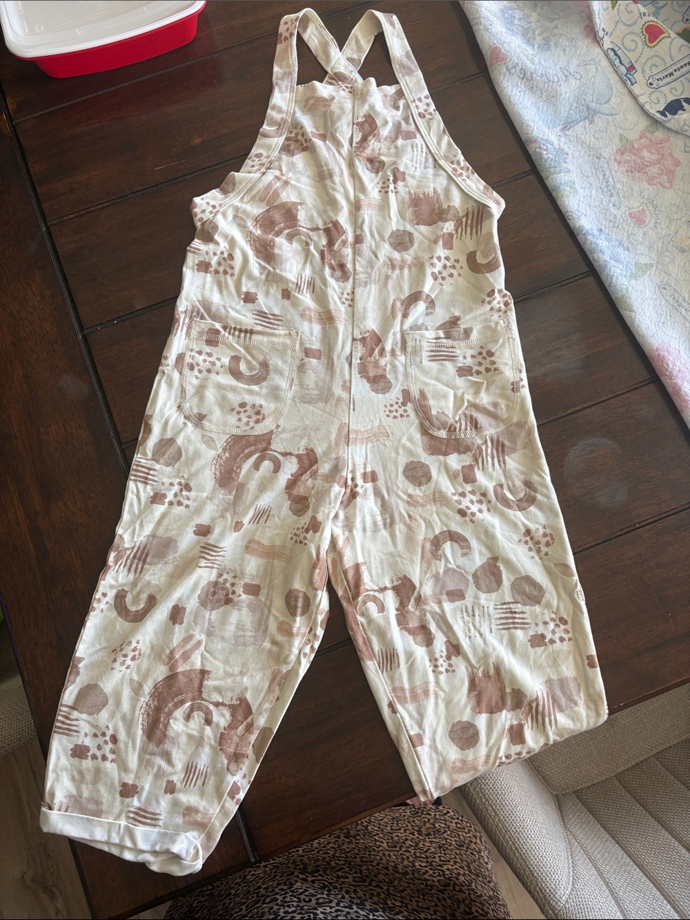 Neutral Cream & Brown Patterned Kids One-Piece Overalls